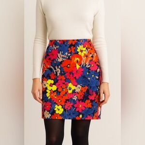 LOFT floral denim pencil skirt Petite Size 8 Floral Multicolor Blue Pink Yellow